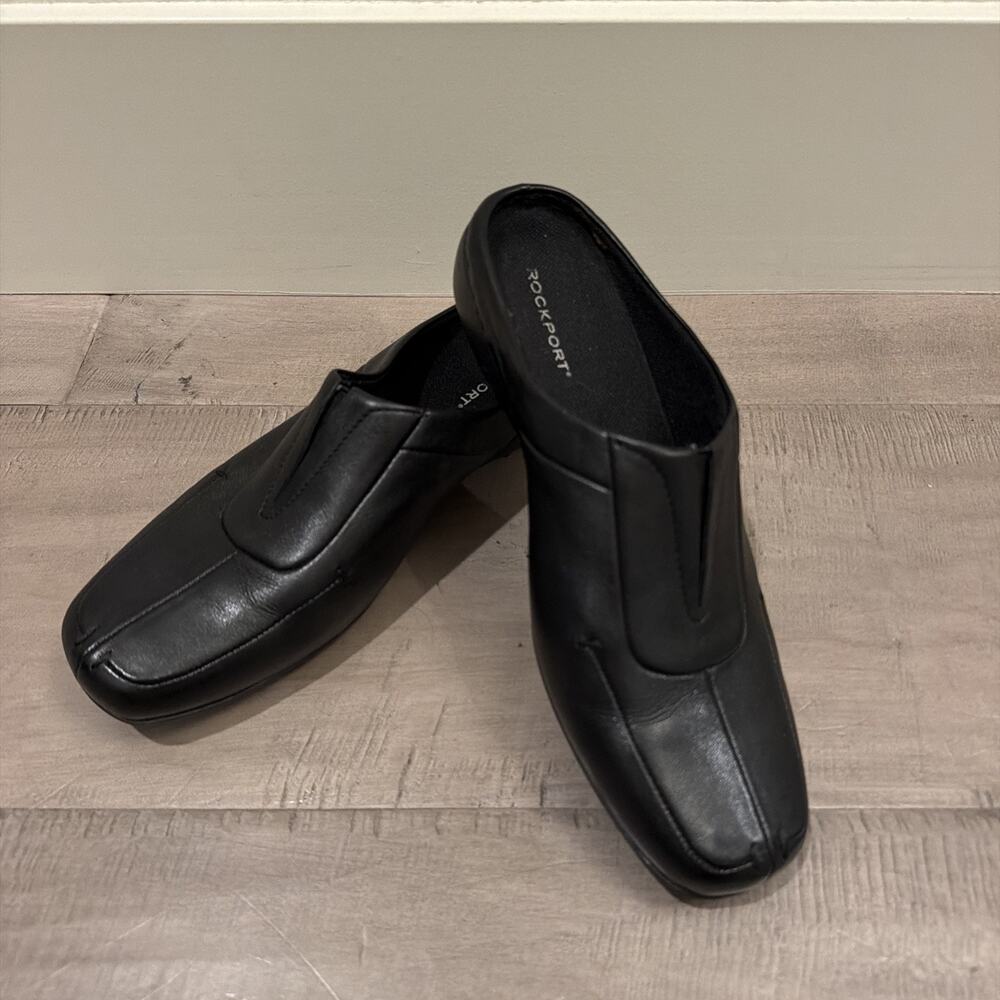 Rockport Black Leather APW25571 Slip-On Mules Clogs Shoes Women’s Size 6.5